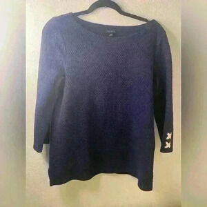 Talbots Womens Size Medium Navy Blue Waffle Knit Style Textured Sweater